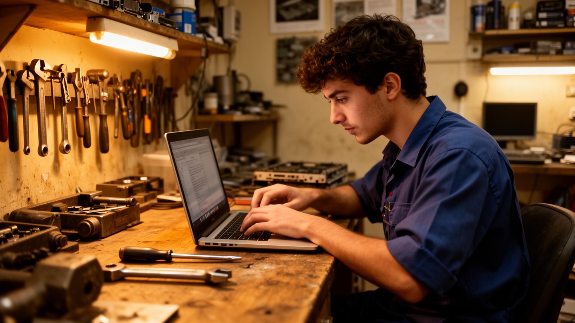 Founder repairing a laptop in the original eSupport Dubai shop, 2014